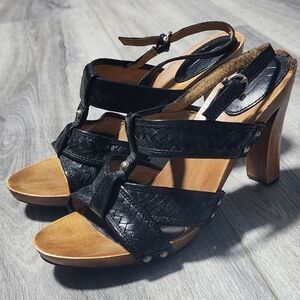 Frye Dolly Woven Leather Slingback Platform Black Platform Heels Size 8.5